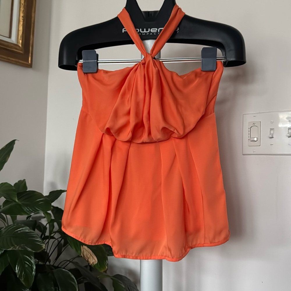 H&M Satin y2K Babydoll Halter Top/Blouse/Shirt Sz 8 EU 38 Orange Coquette